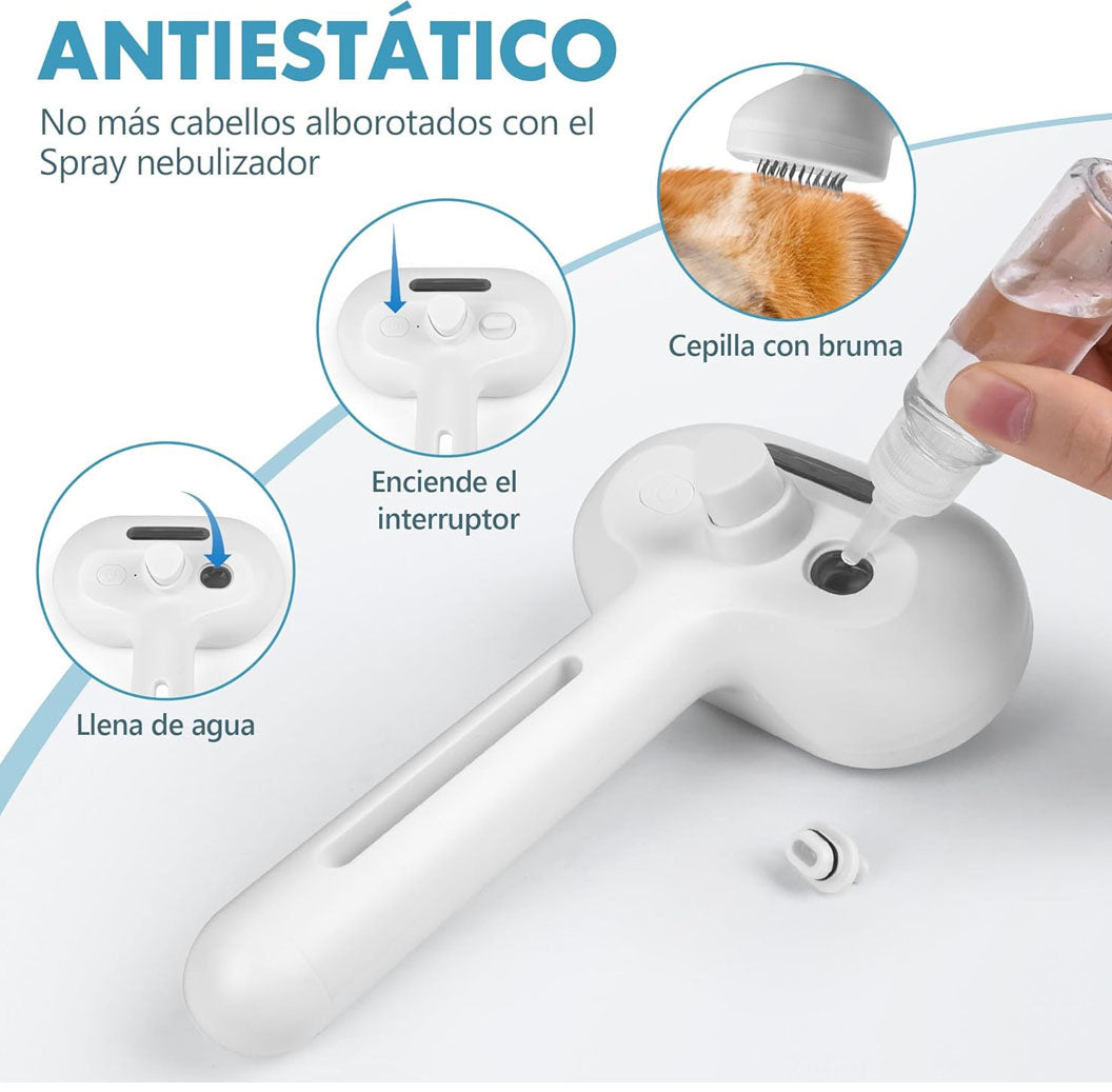 Cepillo de vapor en uso sobre mascota